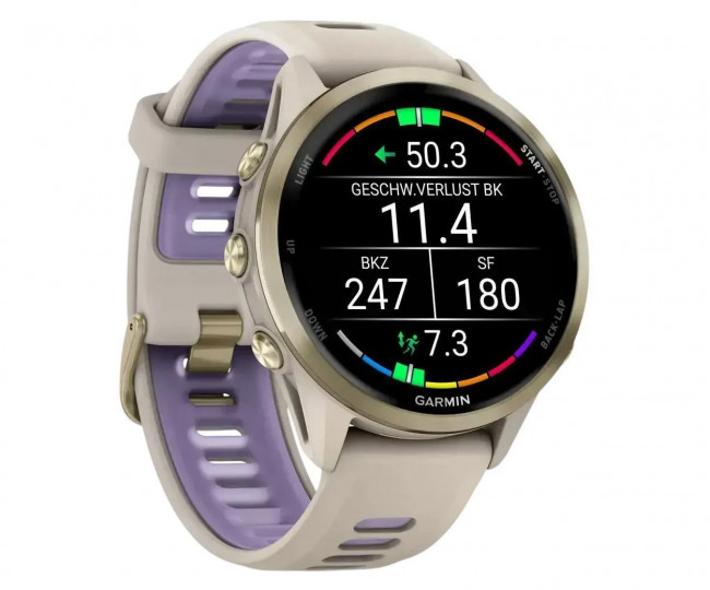 Смарт-годинник Garmin Forerunner 970 Soft Gold Titanium w. French Gray C. and French Gray/T. Indigo Band (010-02969-02/12/